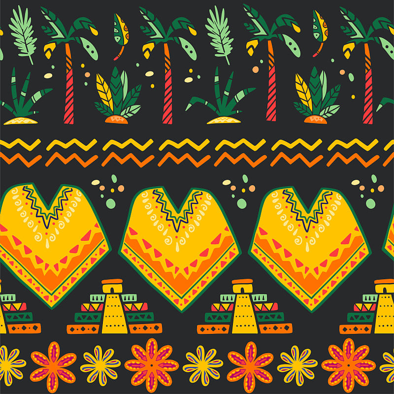 Vector seamless pattern with Mexico traditional de