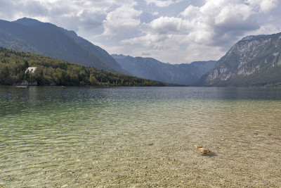 Bohinj湖景观和朱利安阿尔卑斯山，斯洛文尼亚。