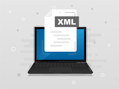 Download XML file with label on laptop screen. Dow
