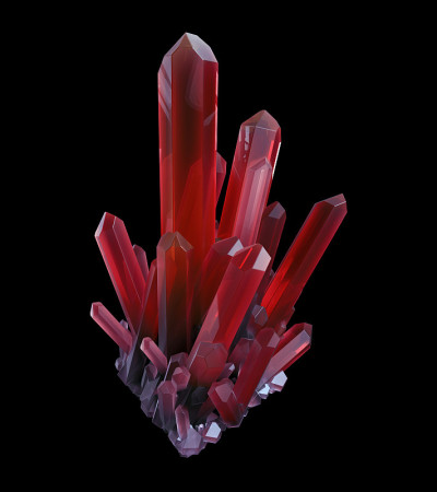 三维抽象水晶，红宝石红色粗硬块，珍宝，人造