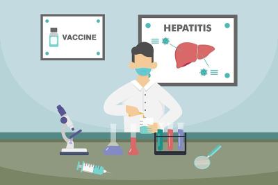 男科学家在实验室制作肝炎疫苗