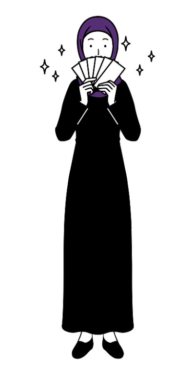 伊斯兰妇女赚钱，全身插画。