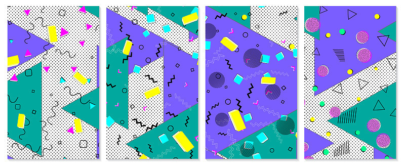 Set of  pattern. Pop art color background.