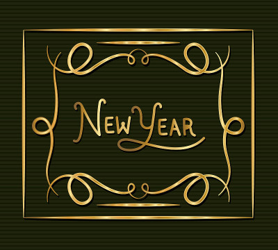新年在装饰金框上绿色背景矢量设计