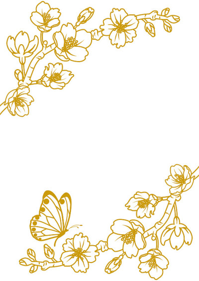 蝴蝶和樱花枝线画