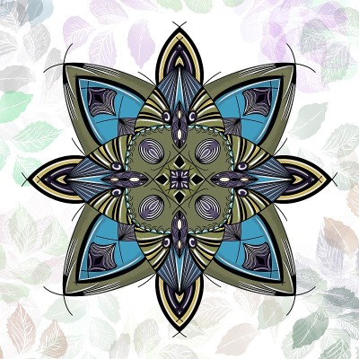 绿色，蓝色和紫色的花曼荼罗插图