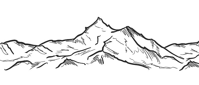 矢量插图:手绘山素描景观与岩石和山峰