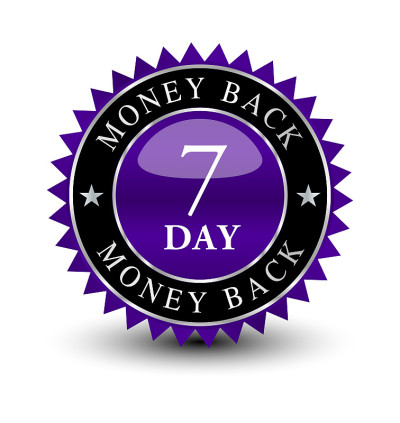 Purple colored seal, sign, label, icon 7 day money