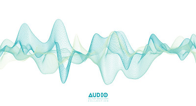 3 d音频声波。浅绿色音乐脉冲振荡。发光的脉冲模式