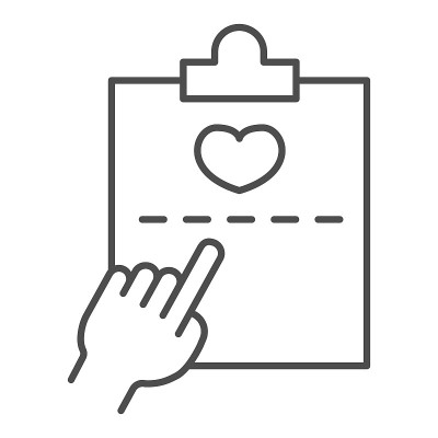 Patient questionnaire with heart and hand pointer 