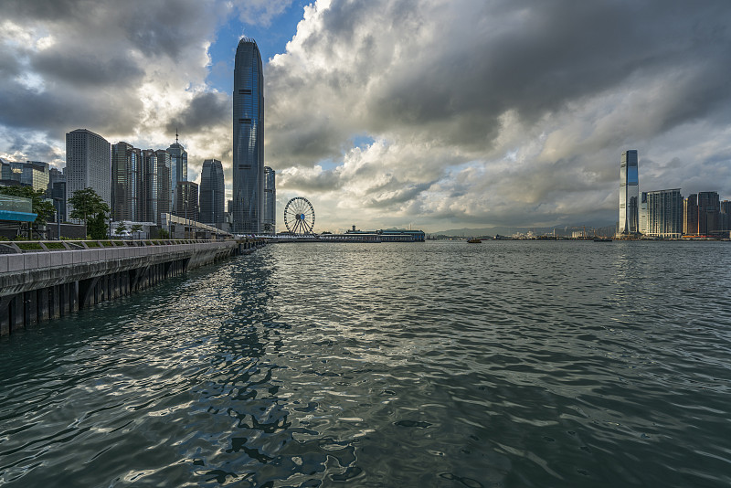 黎明时的香港维多利亚港全景