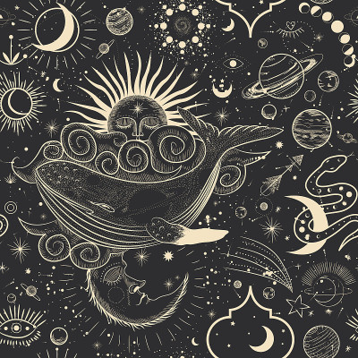矢量插图的月相。不同阶段的月光活动在复古雕刻风格。星座