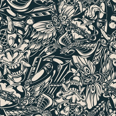 Vintage flash tattoos seamless pattern
