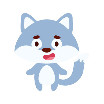 Cute little wolf on white background. Cartoon anim