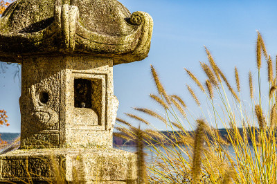 古老的日本神社在一个花园