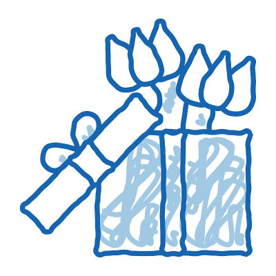 鲜花礼盒涂鸦图标手绘插图