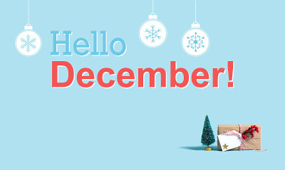 你好12月的信息与圣诞礼物盒和树