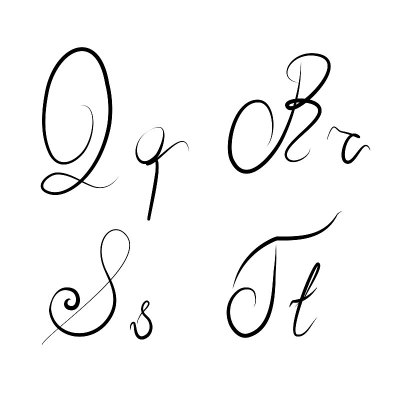 手写书法字母Q,R,S,T孤立