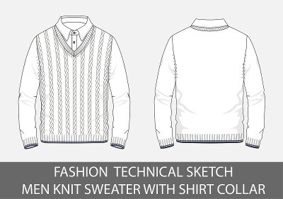 Fashion technical sketch men knit sweater with shi