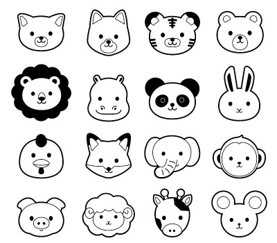 可爱的动物脸线插图