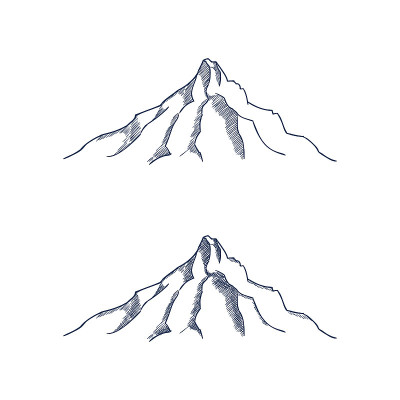 山集。手绘岩石山峰。向量