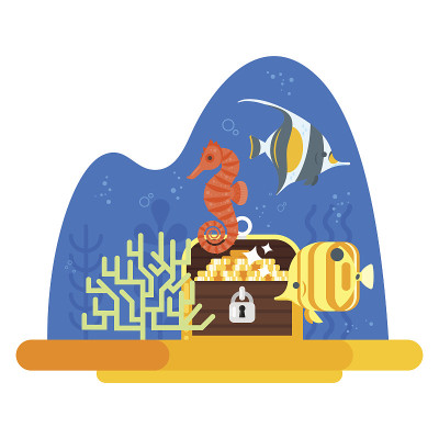 矢量平面风格的插图水族馆珊瑚。