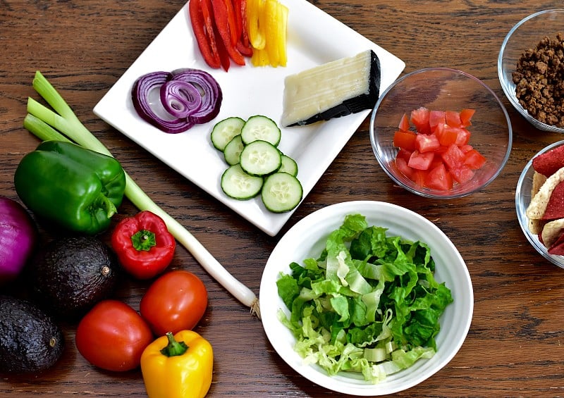 Fresh organic taco ingredients ready for assemblin