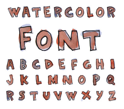 字体水彩。手写的矢量插图。