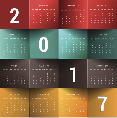 2017年1 - 12月的日历