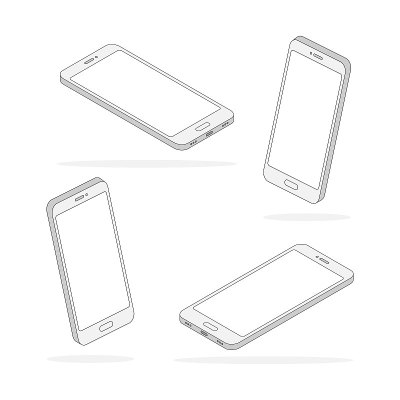 等距线智能手机套。3d手机与空屏幕收集。