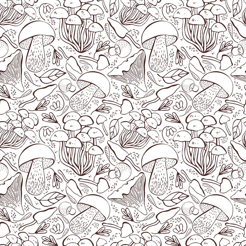 Vector autumn seamless pattern with cute mushrooms