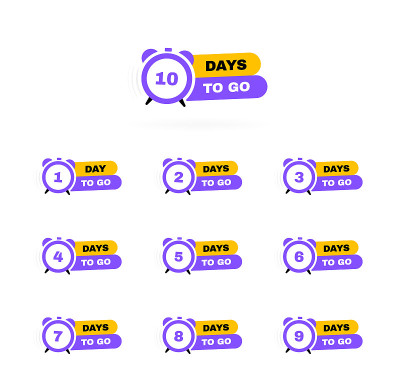 剩下的天数从1天减少到10天。闹钟几何标签。现代的矢量图