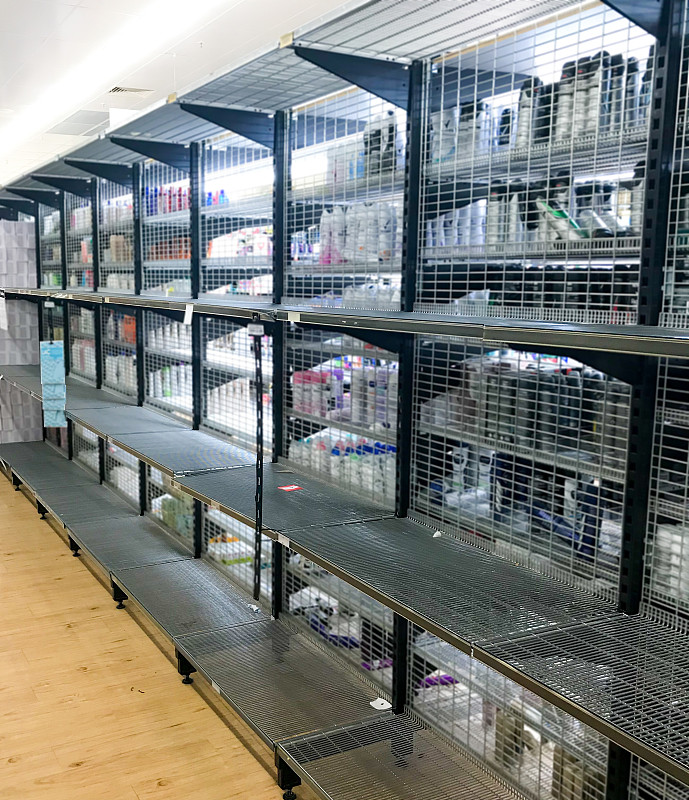 COVID-19 Outbreak. Empty shelves at a supermarket 