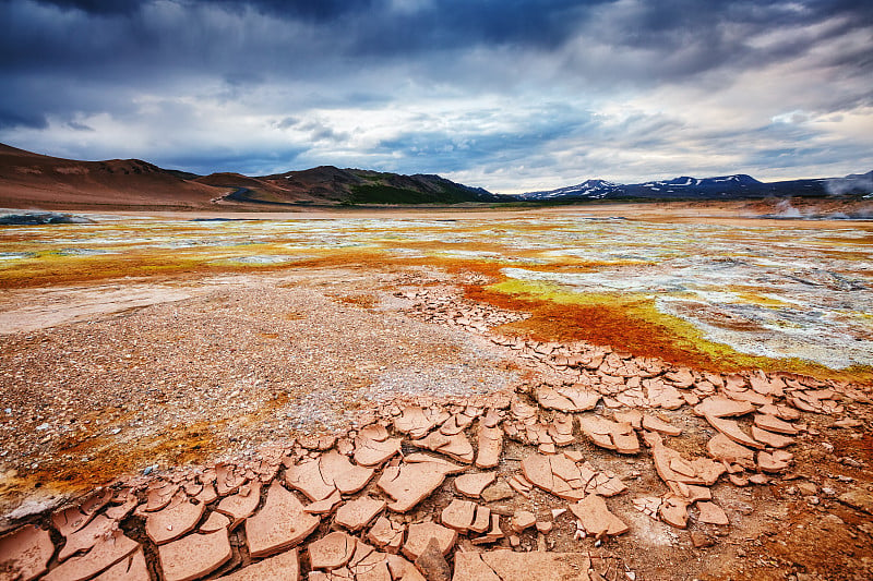 Ominous view geothermal area Hverir (Hverarond). L