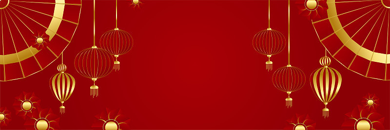 中国农历2022年虎年红金花和亚洲元素剪纸与工艺风格的背景。通用中文背景横幅。矢量图