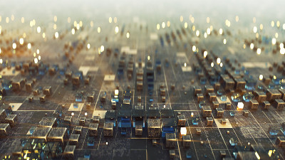 未来科幻表面与发光的立方体3D渲染