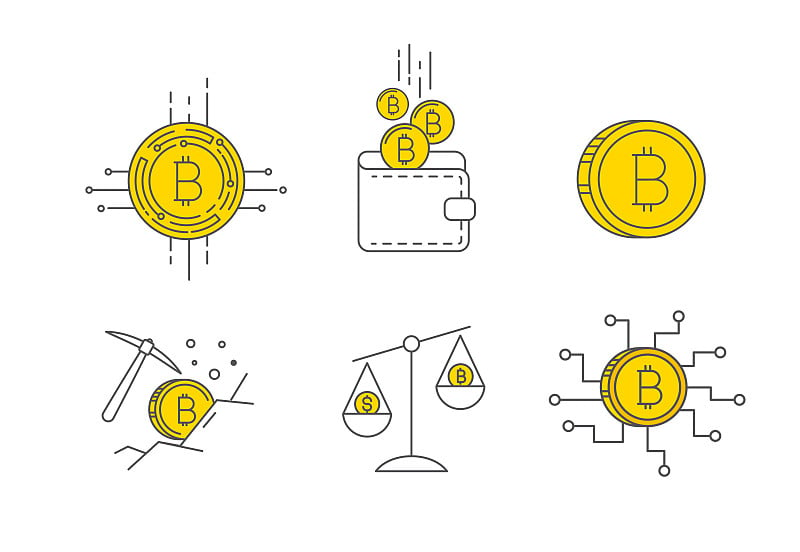 数字黄金比特币概念图标集