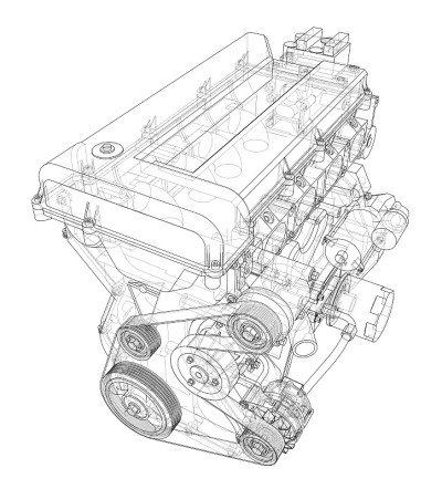 Engine sketch. Vector rendering of 3d