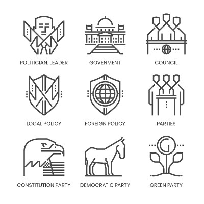 政治和政党相关，方形线向量图标设置