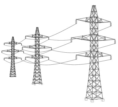 Electric pylons or electric towers concept. Vector