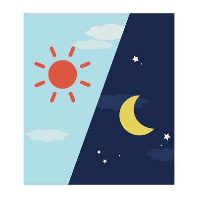 简单的清晨和夜晚的插图。长方形的图标。(左至早晚)