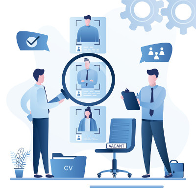 Recruitment process concept. Businessmen select st