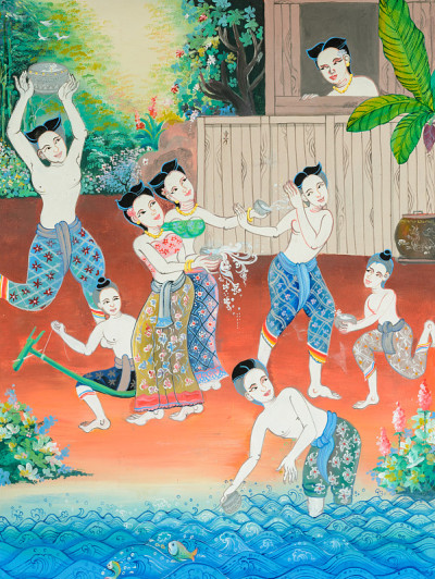 当地泰国泼水节壁画