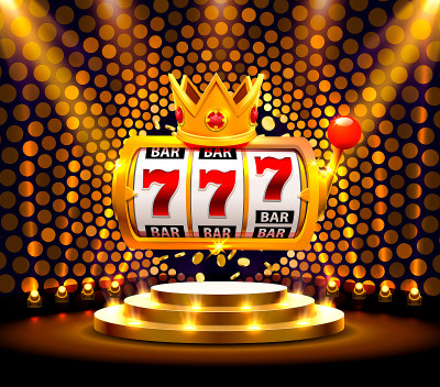 国王777条幅赌场插槽上的金色背景。矢量图