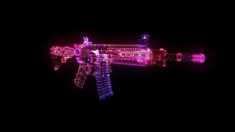武器全息图线框图。漂亮的3D渲染在一个黑色的背景