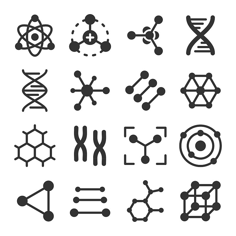 原子，分子，dna，染色体字形向量图标集