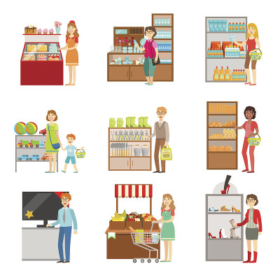 人们在百货商店购物一套插图