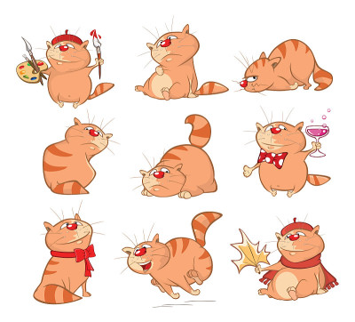 一套卡通插图可爱的猫为您设计