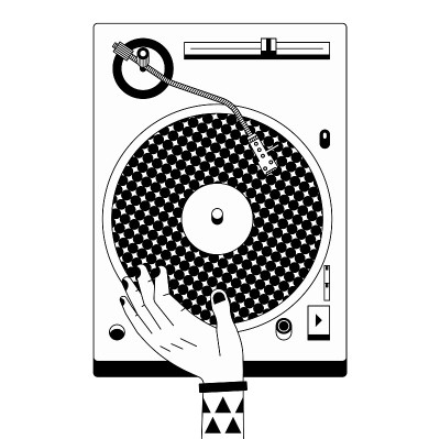 矢量黑白轮廓插图的dj混频器。