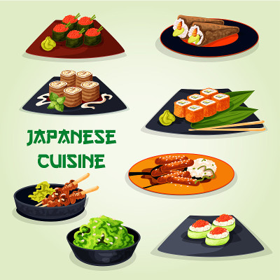 日本料理图标的亚洲食物设计